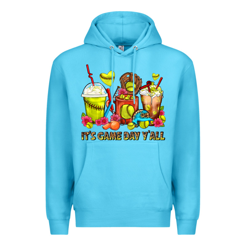 It's Game Day Y'all Softball Coffee Cups Premium Hoodie by FaDigitalArtStudio | Teevron
