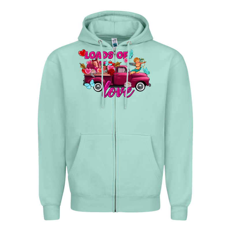 Loads Of Love Valentine's Day Truck Zipper Hoodie by FaDigitalArtStudio | Teevron