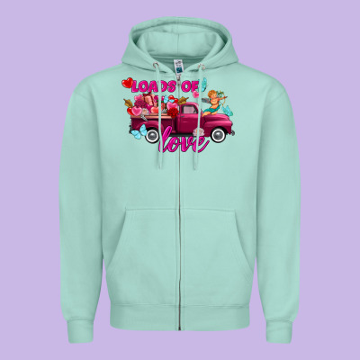 Loads Of Love Valentine's Day Truck Zipper Hoodie Designed By Fadigitalartstudio