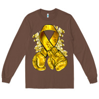 Chestnut Childhood Cancer yellow ribbon with boxing gloves Long Sleeve Tee - NancyCooperArtShop
