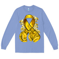 Colony Blue Childhood Cancer yellow ribbon with boxing gloves Long Sleeve Tee - NancyCooperArtShop