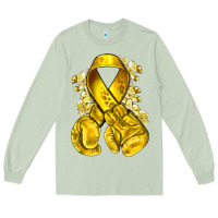 Matcha Childhood Cancer yellow ribbon with boxing gloves Long Sleeve Tee - NancyCooperArtShop