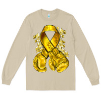 Mushroom Childhood Cancer yellow ribbon with boxing gloves Long Sleeve Tee - NancyCooperArtShop