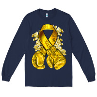 Navy Childhood Cancer yellow ribbon with boxing gloves Long Sleeve Tee - NancyCooperArtShop