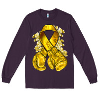 Plum Childhood Cancer yellow ribbon with boxing gloves Long Sleeve Tee - NancyCooperArtShop