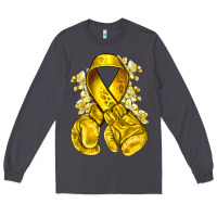 Smoke Childhood Cancer yellow ribbon with boxing gloves Long Sleeve Tee - NancyCooperArtShop
