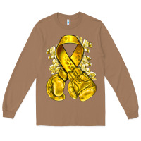 Toasted Coconut Childhood Cancer yellow ribbon with boxing gloves Long Sleeve Tee - NancyCooperArtShop