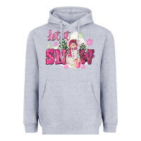 Heather Grey Let It Snow Pink Christmas Heavyweight Hoodie - FaDigitalArtStudio