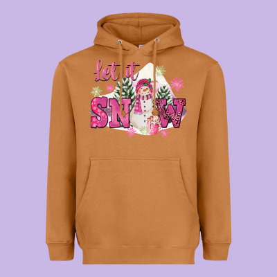 Let It Snow Pink Christmas Heavyweight Hoodie Designed By Fadigitalartstudio