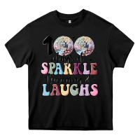 Black 100 days of sparkle learning and laugh faux sequin Heavy Core Tee - MaliasSmallBusiness