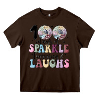 Chocolate Brown 100 days of sparkle learning and laugh faux sequin Heavy Core Tee - MaliasSmallBusiness