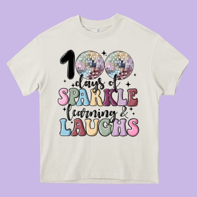 100 Days Of Sparkle Learning And Laugh Faux Sequin Heavy Core Tee Designed By Maliassmallbusiness