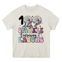 Cream 100 days of sparkle learning and laugh faux sequin Heavy Core Tee - MaliasSmallBusiness