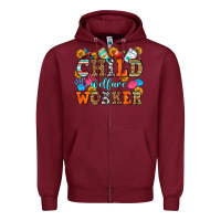 Burgundy child welfare worker Zipper Hoodie - OliviaCreatesArt