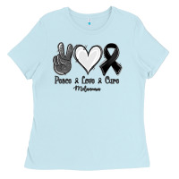 Baby Blue Peace Love Cure Melanoma Cancer Ladies Tee - Jasminsmagicworld