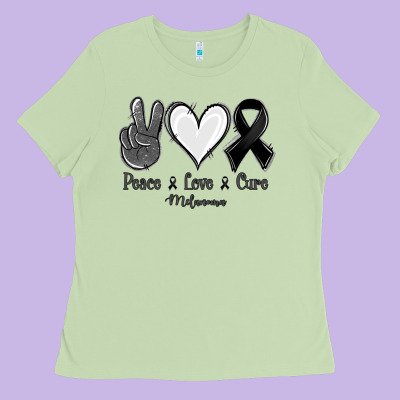 Peace Love Cure Melanoma Cancer Ladies Tee Designed By Jasminsmagicworld