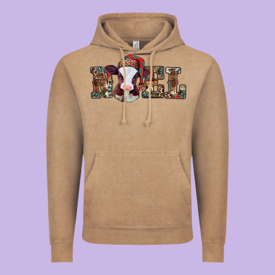 Western Christmas Baby Cow Noel Vintage Hoodie Designed By Jasminsmagicworld