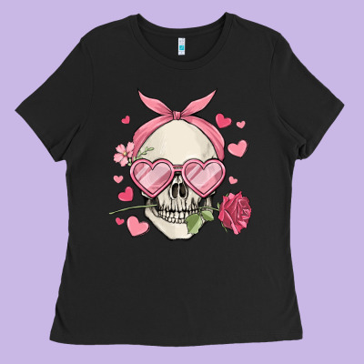 Valentine's Day Skull Ladies Tee Designed By Maliassmallbusiness