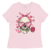 Bubblegum Pink valentine's day skull Ladies Tee - MaliasSmallBusiness