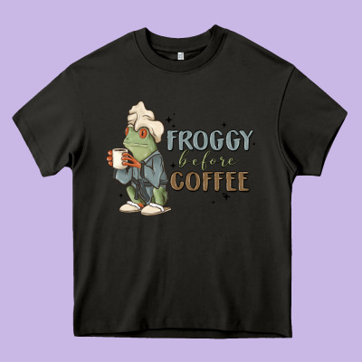 Froggy Before Coffee Heavy Core Tee Designed By Maliassmallbusiness