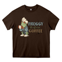 Chocolate Brown froggy before coffee Heavy Core Tee - MaliasSmallBusiness