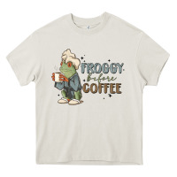 Cream froggy before coffee Heavy Core Tee - MaliasSmallBusiness