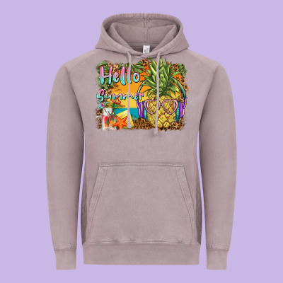 Hello Summer Pineapple Vintage Hoodie Designed By Barkaloodesign