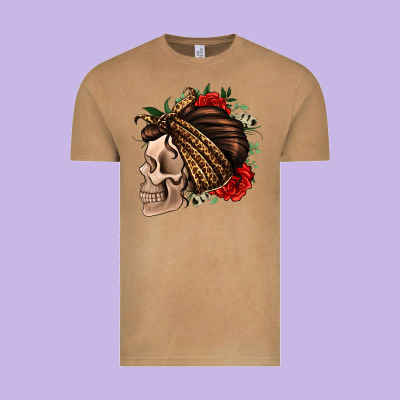 Leopard Bandana And Roses Skull Vintage Tee Designed By Jasminsmagicworld