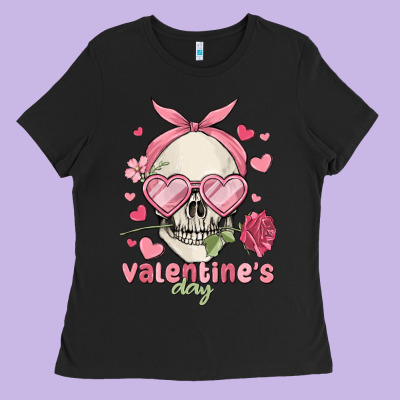 Valentine's Day Skull Ladies Tee Designed By Maliassmallbusiness