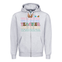 Heather Grey Easter bunny Teacher Zipper Hoodie - OliviaCreatesArt