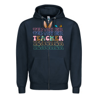 Navy Easter bunny Teacher Zipper Hoodie - OliviaCreatesArt