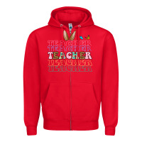 Red Easter bunny Teacher Zipper Hoodie - OliviaCreatesArt