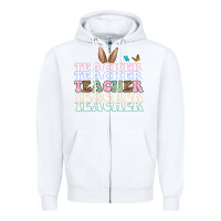 White Easter bunny Teacher Zipper Hoodie - OliviaCreatesArt