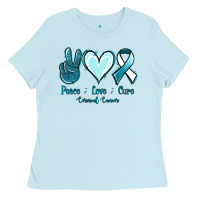 Baby Blue Peace Love Cure Cervical Cancer Ladies Tee - Jasminsmagicworld