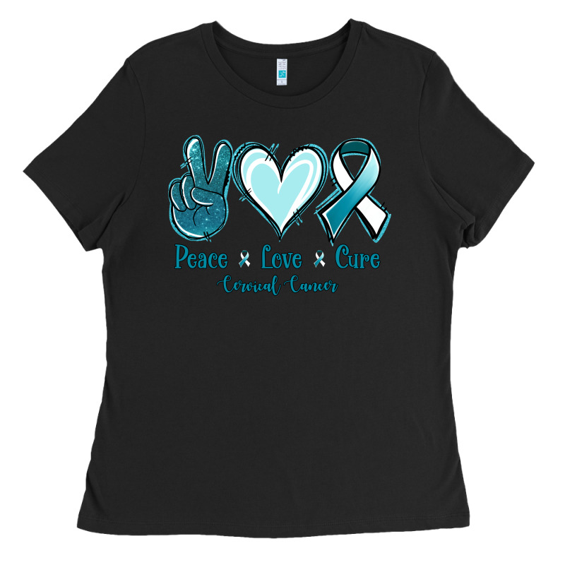 Peace Love Cure Cervical Cancer Ladies Tee by Jasminsmagicworld | Teevron