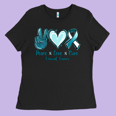 Peace Love Cure Cervical Cancer Ladies Tee Designed By Jasminsmagicworld