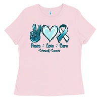 Bubblegum Pink Peace Love Cure Cervical Cancer Ladies Tee - Jasminsmagicworld