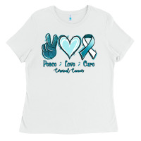 White Peace Love Cure Cervical Cancer Ladies Tee - Jasminsmagicworld