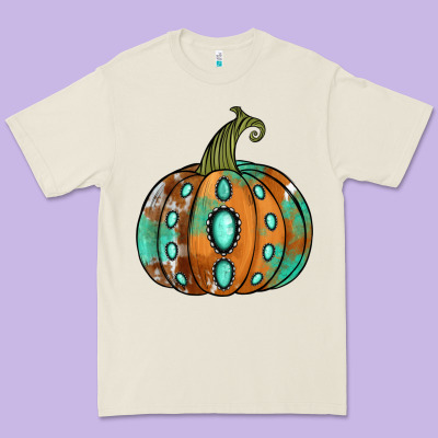 Western Cowhide Turquoise Pumpkin Premium Tee Designed By Nancycooperartshop