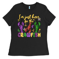 Black i'm just here for the crawfish Ladies Tee - MaliasSmallBusiness