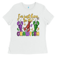White i'm just here for the crawfish Ladies Tee - MaliasSmallBusiness
