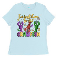 Baby Blue i'm just here for the crawfish Ladies Tee - MaliasSmallBusiness