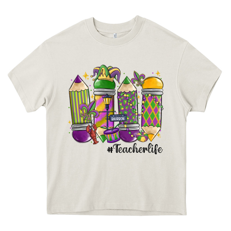 Mardi Gras Teacher Life Heavy Core Tee by MaliasSmallBusiness | Teevron