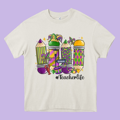 Mardi Gras Teacher Life Heavy Core Tee Designed By Maliassmallbusiness