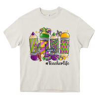 Cream mardi gras teacher life Heavy Core Tee - MaliasSmallBusiness