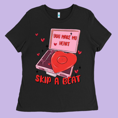 Heart Record Player Ladies Tee Designed By Maliassmallbusiness