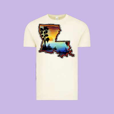 Louisiana  Sunset Map Vintage Tee Designed By Barkaloodesign