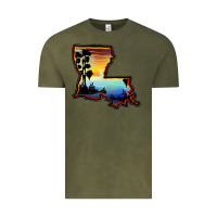 Vintage Olive louisiana  sunset map Vintage Tee - BarkalooDesign