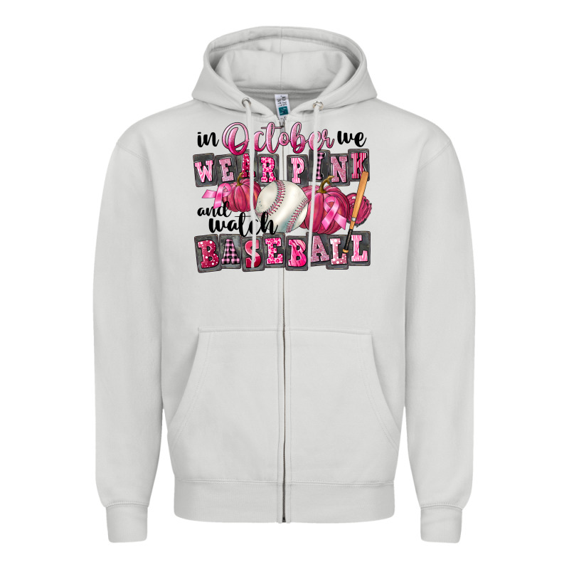 In October We Wear Pink And Watch Baseball Zipper Hoodie by FaDigitalArtStudio | Teevron