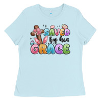Baby Blue saved by his grace Ladies Tee - MaliasSmallBusiness